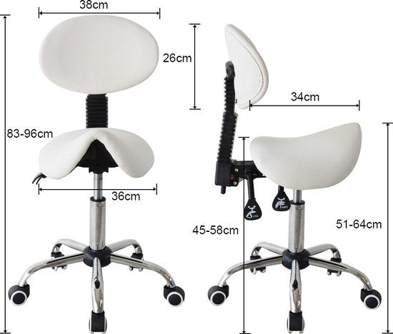 Tabouret de selle ergonomique dossier inclinable - tabouret de barbier - tabouret - hauteur réglable