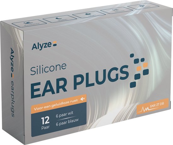 Alyze Earplugs - 12 paires de bouchons d'oreille en silicone - Sommeil - Festival party plug - Loop - Plugs - Anti Snore - Ronflement - Protection auditive - Sommeil - Bouchons d'oreille - Boîte de rangement incluse