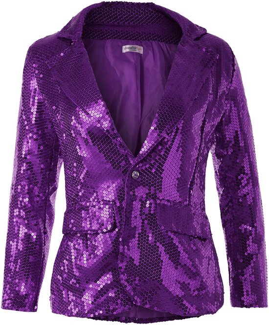 Dressforfun Manteau à paillettes dames lilas M - déguisement costume halloween partywear carnaval déguisement robe de soirée - 303882