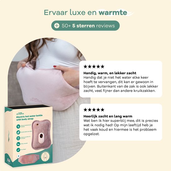 Pichet électrique Zenwave avec manchon - Affichage numérique - Pichet d'eau chaude et pichet d'eau avec chauffe-mains - Coussin chauffant rechargeable - Bande chauffante menstruelle - Durable et sans fil - Camping et extérieur - Pichet d'eau chaude rose -