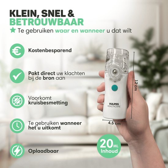 Vulpes Goods® HealthCare - Dispositif d'aérosol - Nébuliseur ultrasonique - Nébuliseur - Inhalateur pour enfants, adultes et bébés - Rechargeable - 2 modes - Aide à lutter contre les maladies des voies respiratoires - 4 buses et étui de voyage de luxe inc