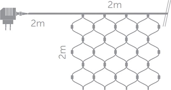 Filet lumineux Vellight SPIKA 2x2 m, blanc chaud, économe en énergie et adapté à une utilisation intérieure et extérieure, idéal pour les fêtes, la décoration et Noël