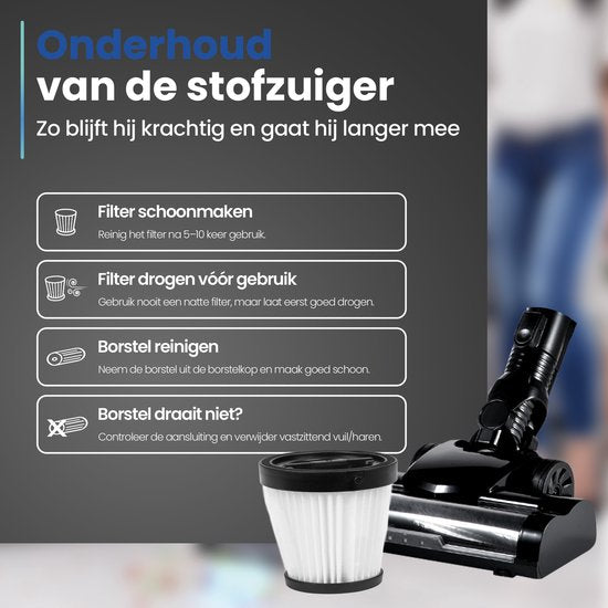 Aspirateur à manche G100M - 350W - Aspirateur à manche avec fonction serpillière - Aspirateur à manche sans fil - set de 9 pièces avec manche pliable - 35kPa - Aspirateur à poussière - Noir - Saaf