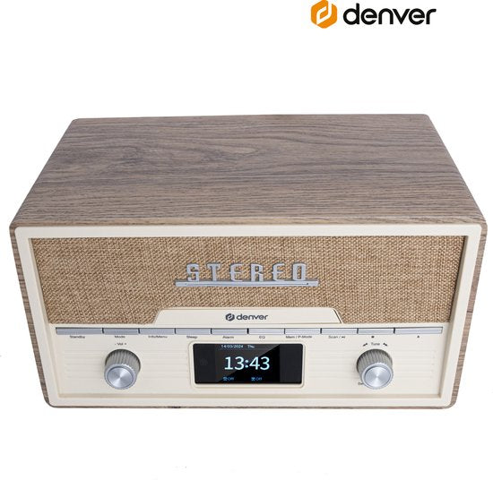 Radio - Denver - Bluetooth - Lecteur CD – Réveil - DAB /FM / AUX - Couleur bois