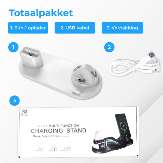 Nuvance - Chargeur sans fil 6 en 1 - Convient à tous les appareils Qi - Chargeur sans fil - Chargeurs sans fil