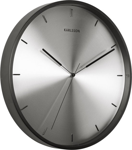 Horloge murale - Finesse - Cadran nickel - Boîtier noir