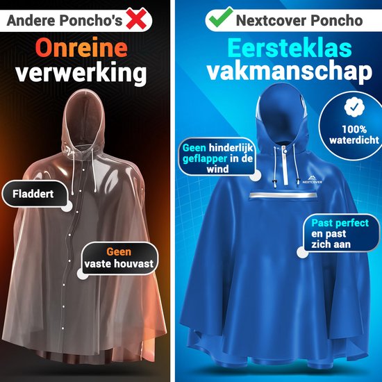 Nextcover Poncho de pluie pour femmes et hommes | Cape de pluie avec technologie AquaShield 2.0, coupe-vent et imperméable | Idéal pour le cyclisme, la randonnée et la pêche | Poncho de vélo pour adultes Unisexe | Poncho