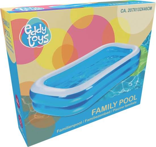 Eddy Toys Inflatable Pool - Piscine gonflable avec bouchon de vidange et patch de réparation - piscine pour enfants et tout-petits - 207 x 132 x 46 cm - piscine pour enfants - piscine gonflable - bleu