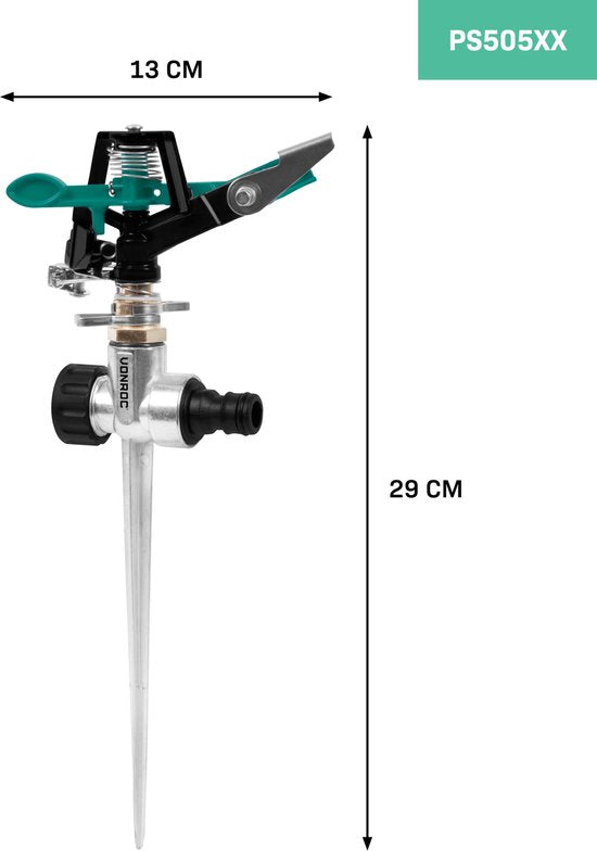 VONROC Arroseur à secteur métallique - arroseur circulaire - pulsé - rayon d'action 12m - Max. 450m2 - secteur réglable de 20° à 360°.