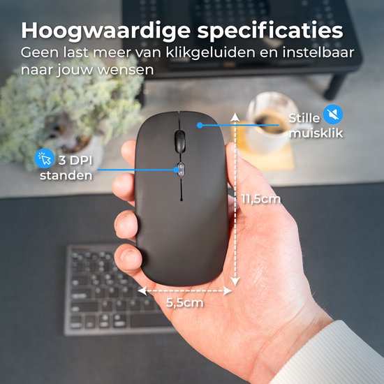 Nuvance Wireless Mouse - Bluetooth - Silent - Laptop & Gaming - Wireless - Computer Mouse - Left & Right Handed - Black