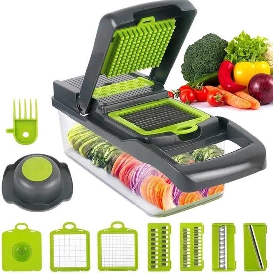 Mandoline - Coupe-légumes 16 pièces - Avec plateau de collection - Coupe-légumes - Pour légumes et fruits