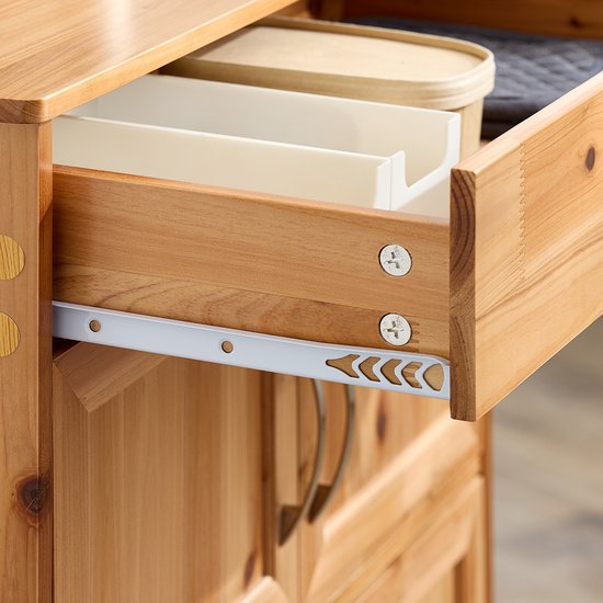 SoBuy Chariot de cuisine avec tiroirs et casier à vin, meubles de cuisine sur roues avec plan de travail, îlot de cuisine compact, couleur naturelle, 66×38×86 cm - FKW45-N