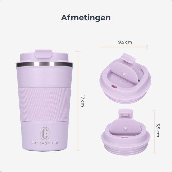 Castagnola Thermos Cup - Coffee Mug To Go - Travel Mug for Coffee and Tea - Tea Mug - 380 ML - stainless steel - Light Purple