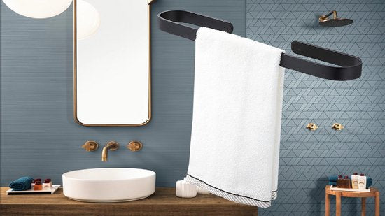 Porte-serviettes noir sans perçage 30 CM | Porte-serviettes autocollant | Porte-serviettes | Porte-serviettes de salle de bain pour serviettes en acier inoxydable | Porte-serviettes autocollant - Astuce cadeau de Noël