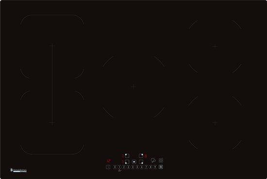 KitchenBrothers Table de cuisson à induction - Table de cuisson à induction encastrable - 80 cm - 1 Flexzone + 3 Zones - 1 et 2 phases - Noir