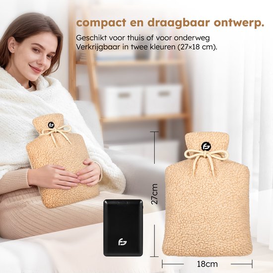 Bouillotte électrique - 3 étapes - Bouillotte - 10 000 mAh Powerbank - Manchette lavable - Bouillotte rechargeable - Teddy Beige - Saaf Comfort