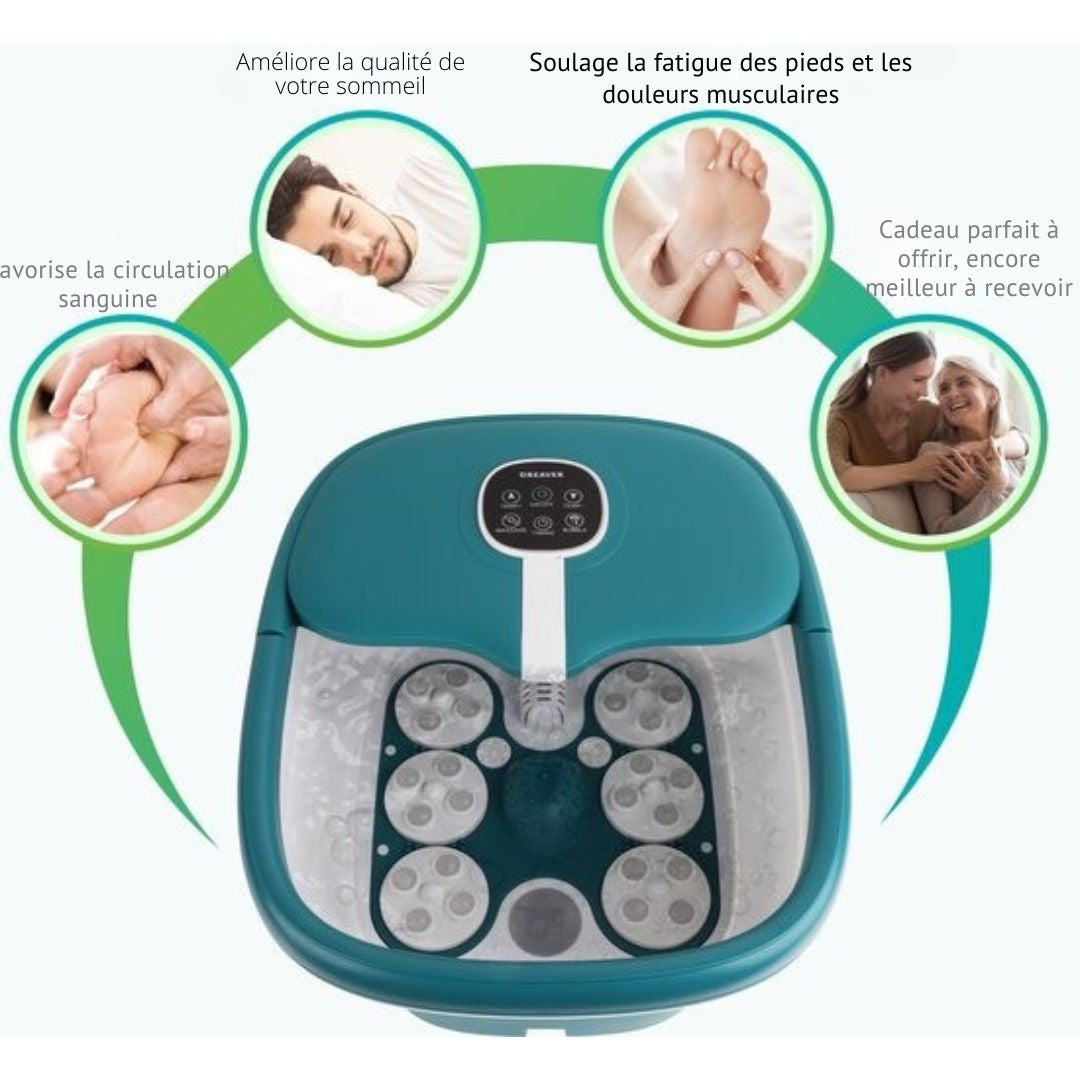 Bain de pieds Dreaver MZD-03- Massage automatique - Pliable - Sels de bain inclus - 12L - Chauffage jusqu'à 48°C - blanc/bleu