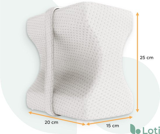 Loti Coussin de genoux pour le lit - Coussin orthopédique de genoux avec sangle - Coussin ergonomique pour les jambes - Correction de la posture - Oreiller pour le sommeil latéral - Mousse à mémoire de forme - Dormeur latéral - Oreiller pour les jambes -