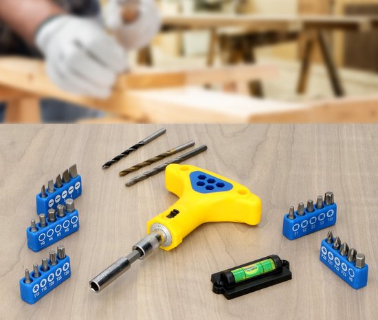 Kinzo Drill and Bit Set - 50 Pieces - Wood drills, Metal drills and Concrete drills - Bits for Inbus and Torx, among others - in Case