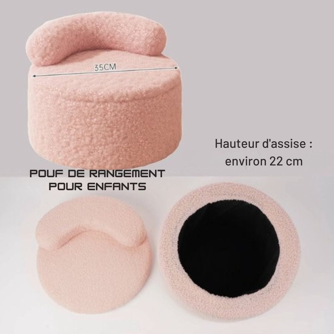 Chaise de rangement Ceruzo Pouf enfant - Boucle Teddy - Dossier souple - Ø 35 -H28 cm - rose