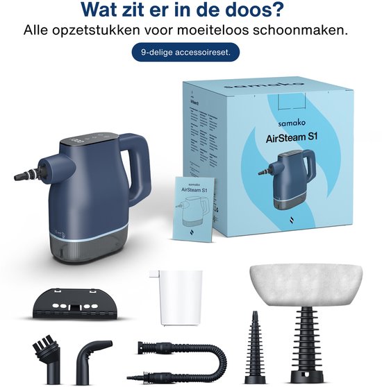 Airsteam S1 Handheld Steam Cleaner - Nettoyeur vapeur puissant de 1350W avec écran tactile - 9 accessoires - Nettoyeur de taches pour canapé, sol et fenêtres - Sécurité enfant - Réservoir d'eau de 400ML