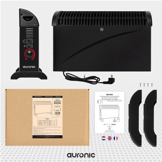 Auronic Convecteur électrique - 750/1250/2000 Watts - Avec ventilateur - Chauffage - Ventilateur - Noir