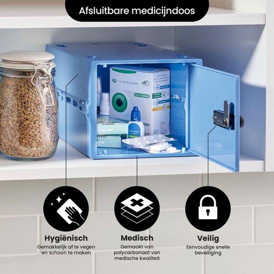 Lockabox One™ Boîte de rangement avec serrure à chiffres - Armoire à pharmacie verrouillable - Coffre-fort en polycarbonate - Résistant au réfrigérateur et au congélateur - 10,5 litres - 31 x 21 x 17 cm.