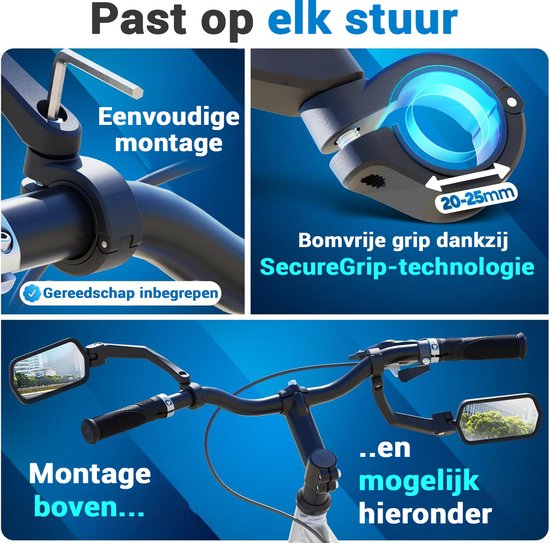 NEXTCOVER® Rétroviseur vélo e-bike droit avec verre ProVision - Rétroviseur vélo monté sur le guidon - Rétroviseur vélo e-bike, Rétroviseur vélo et e-bike