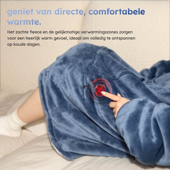 Couverture à capuche - chauffante - 3 niveaux - Snuggle Hoodie - Couverture à capuche chauffante - Snuggle - Batterie 10k mAh - Taille unique - Bleu - Saaf Comfort