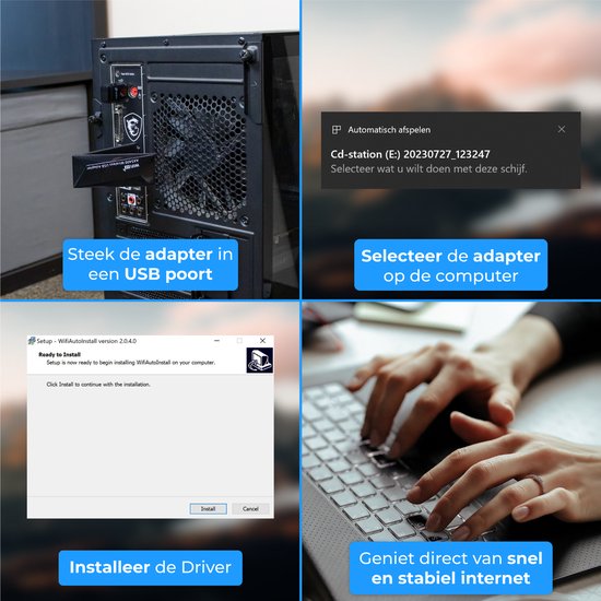 Nuvance - Adaptateur WiFi USB - Dongle WiFi - Convient à Windows - 2402 Mbps - Antenne WiFi - WiFi6E