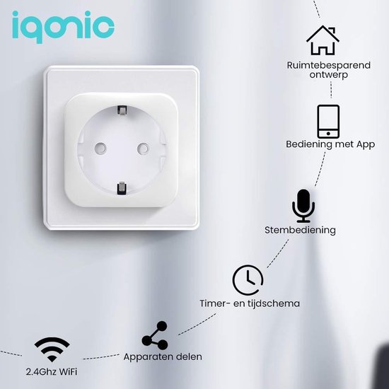 Iqonic Smart Plug - Prise intelligente - avec minuterie et compteur d'énergie - 16A - 4 pièces