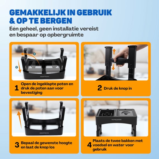 Vulpes Goods® Pets - Bol à nourriture pour chien avec support - Bol à boire pour chien anti-éclaboussures - Bol anti-mâchouillement pour chien - Bol à nourriture surélevé - 4 hauteurs - Mangeur lent - Double - Noir