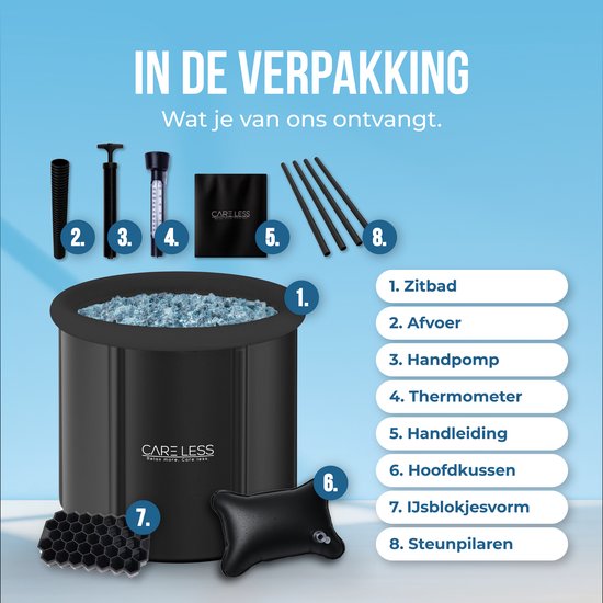 Care Less - Ice Bath XL - Baignoire pliable - Baignoire assise - Baignoire plongeante - 85CM - Pliable et avec couvercle - Pompe et tuyau de vidange inclus - Piscine - Seau de bain - Noir
