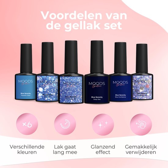 Moods Gellac 6-Piece Set - Gel Nail Polish Starter Pack - Vernis à ongles en gel - 8ML - Blue Serenity - Gellac - Nails - Chic Colours - HEMA & TPO-free
