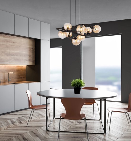 Globo - lampe suspendue - Tuberius - laiton noir - verre métal - Ø 65cm - G9 - 56141-8H