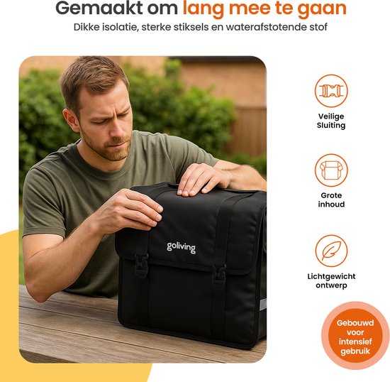 Goliving Bicycle Bag 45 Liter - Sacoche double pour vélo - Imperméable - Avec réflecteurs - Vélos électriques - Noir