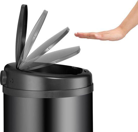 Juskys - Poubelle ronde à capteur - 40 l & Ø 31 x 68 cm - équipée d'un couvercle automatique et d'un anneau de serrage - pour une élimination hygiénique des déchets dans la cuisine - acier noir peint par poudrage