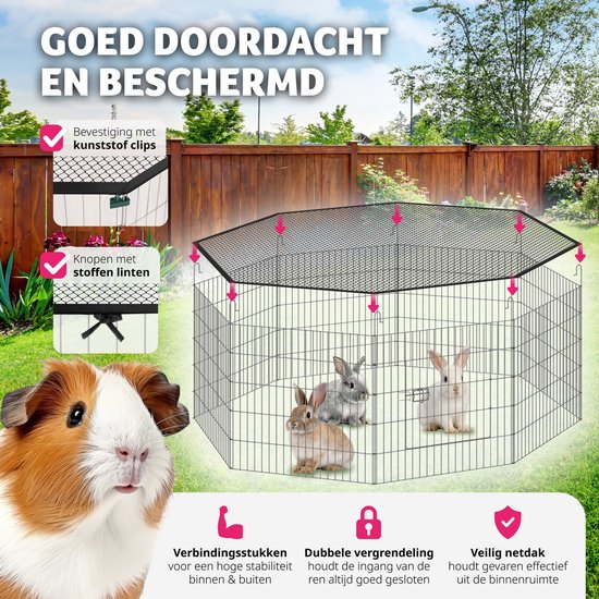 tectake® - Enclos extérieur avec filet de sécurité - Clapier pliable et extensible - Petits animaux, lapins, clôture pour chien, clapier extérieur - Enclos extérieur - Ø 145 x 73 cm