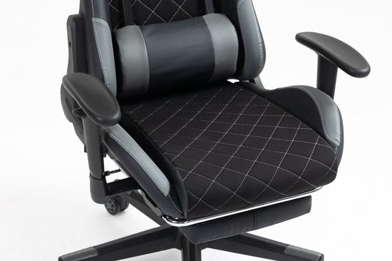 VDD Gaming - Chaise de jeu - Chaise de jeu avec repose-pieds - Chaise de jeu noire - Chaise de jeu - Chaise de bureau Gaming - Chaise de bureau ergonomique - Avec coussin de nuque et coussin de dossier réglable - Chaise de jeu avec repose-pieds - Chaise d