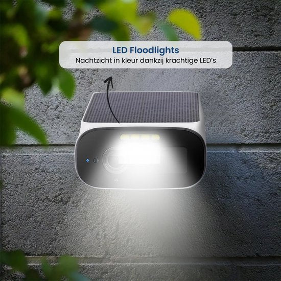 Gologi Solar Premium Caméra de sécurité extérieure - 10 400 mAh - 2,5K - Vision nocturne - Détection de mouvement - Caméra de surveillance - Panneau solaire - Sans fil - USB-C - WiFi et App - Blanc