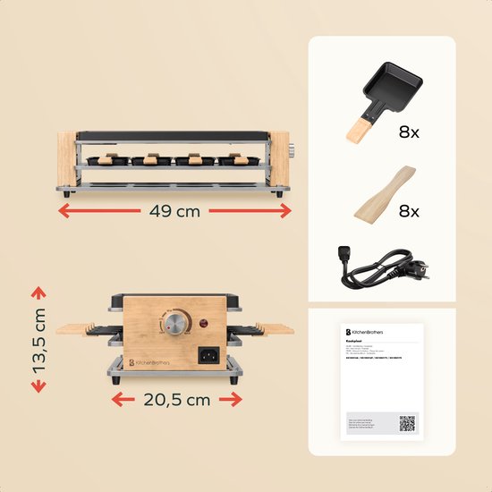 KitchenBrothers Gourmet Set - 950W - Assiette Gourmet 8 personnes - Set avec casseroles et spatules - 46,5 x 23 cm - Bois/Noir