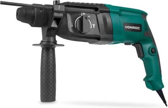 VONROC Marteau perforateur 800W - 3 Joule - SDS plus - 4 fonctions - Tête d'engrenage et accessoires inclus