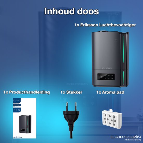 Erikssøn Humidificateur Hydra Comfort - 6 litres - Convient au salon, au bureau, à la chambre à coucher, à la chambre de bébé - Avec aromathérapie - Noir