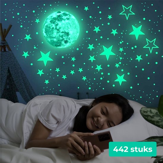 Nuvance - Étoiles et lune phosphorescentes - 442 pièces - Stickers muraux chambre d'enfant