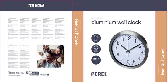 Horloge murale - Perel - ronde, analogique, 30 cm, affichage de l'heure radiocommandé (DCF), aluminium, argent