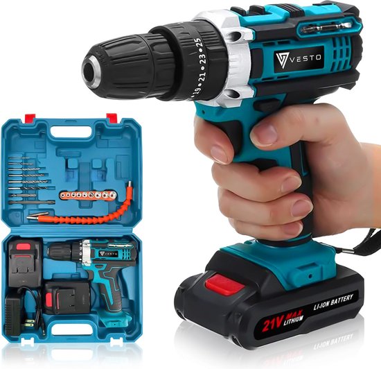 Vesto® PowerDrive Cordless Drill - Tournevis sans fil - Perceuse - Tournevis - Perceuse sans fil - 2 piles incluses