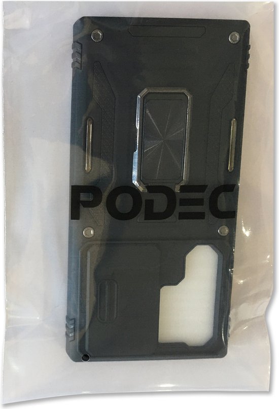 Podec Case with Screen Protector - Suitable for Samsung Galaxy S23 Ultra - Black Phone Case - Anti-Shock Case - Hybrid Armor Case with Kickstand Ring