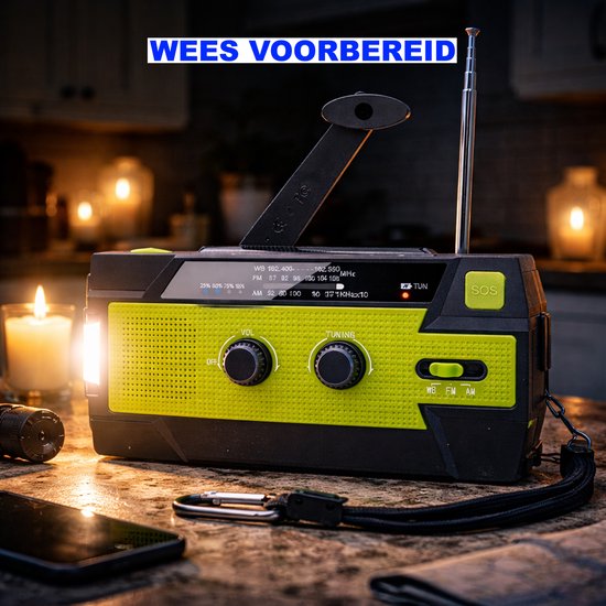 Radio d'urgence 2026 - Kit radio d'urgence classique - Vert - Radio d'urgence avec lampe de poche - Radio à piles - Banque d'énergie solaire - Radio d'urgence rembobinable - Kit d'urgence - Dynamo solaire - Radio de survie - Noir