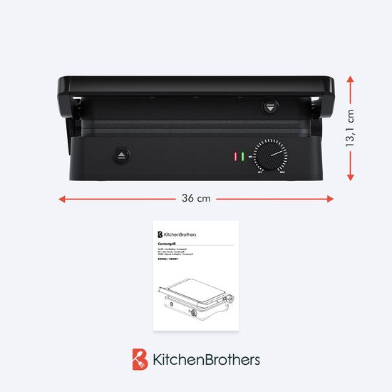 Appareil à griller KitchenBrothers - Plaques de gril amovibles - Gril à panini - 3 réglages de hauteur - Fer à toasti - 2000W - Noir