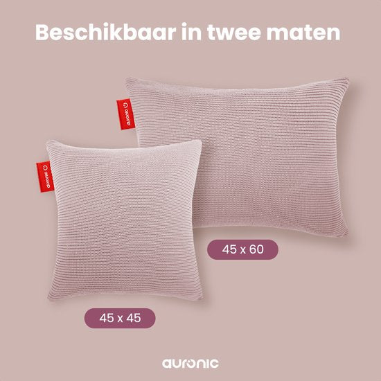 Auronic Oreiller chauffant - tricoté - 45x60 CM - Oreiller chauffant sans fil - rechargeable - Oreiller électrique - infrarouge - rose